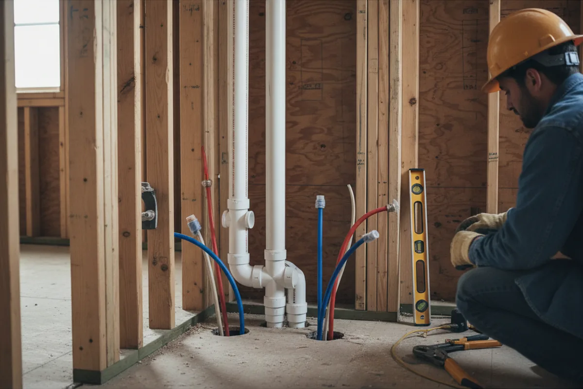 Drain and supply rough-in during Leak Detection in Jay