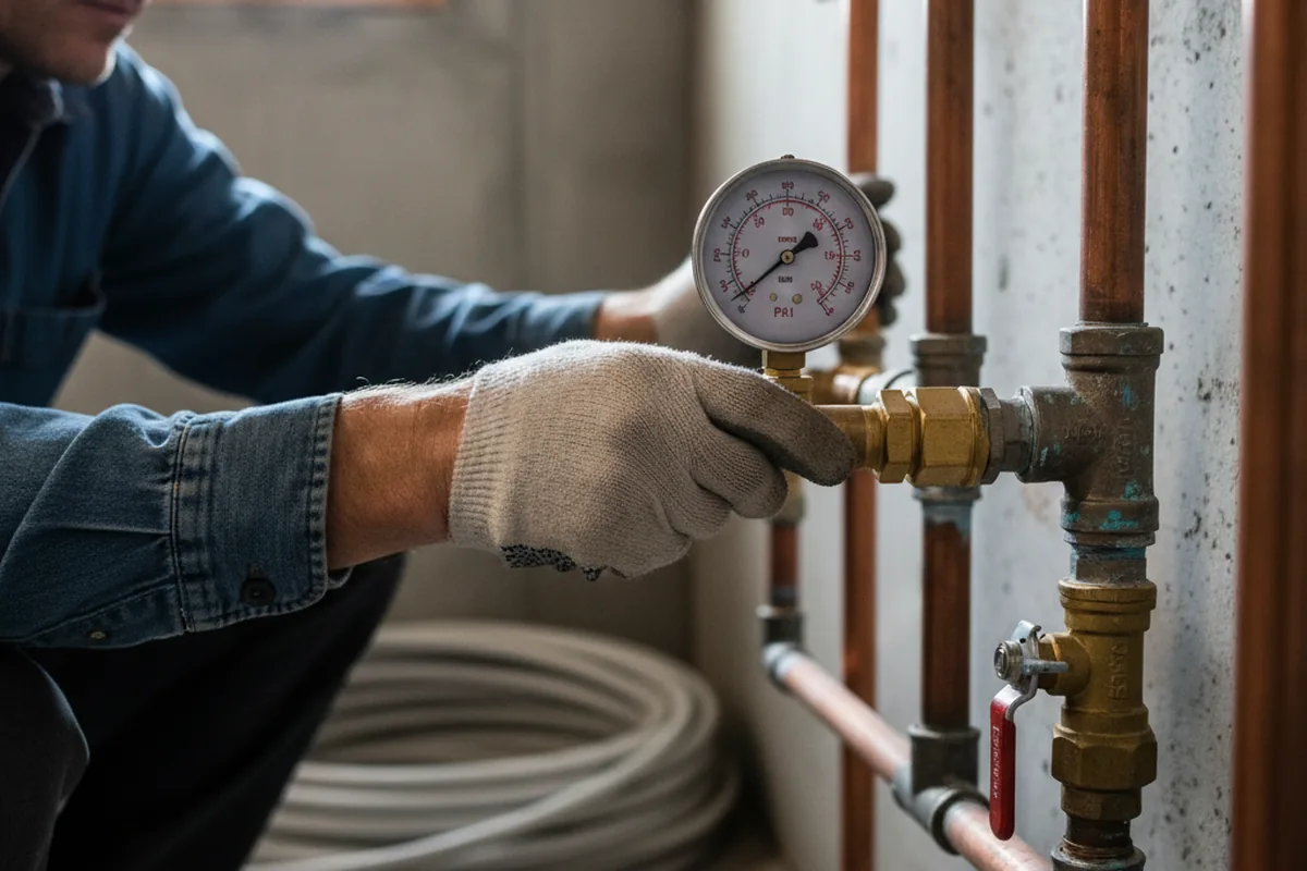 Pressure testing a repaired line during Water Line Repair in Jay
